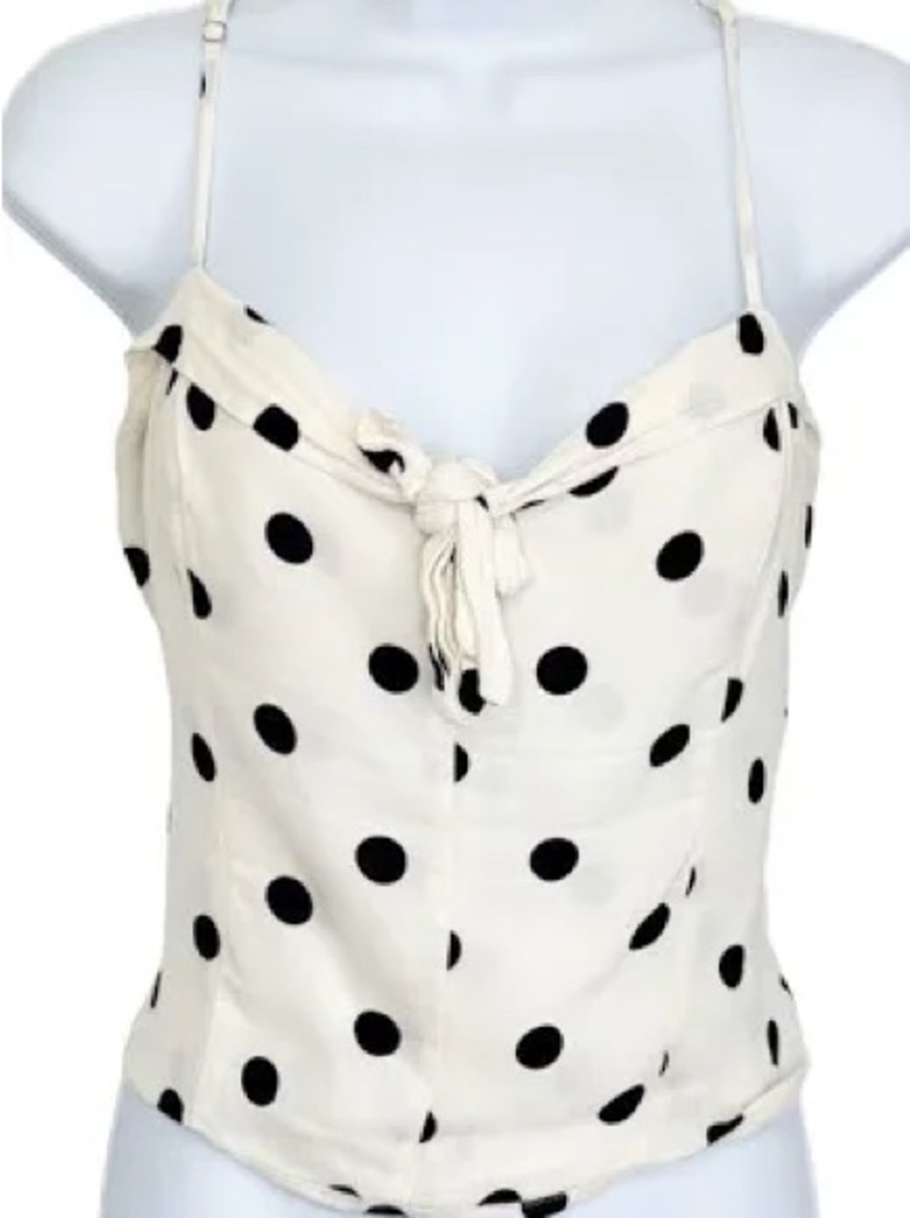 Reformation Cream Cami with Black Polka Dots and Front Tie